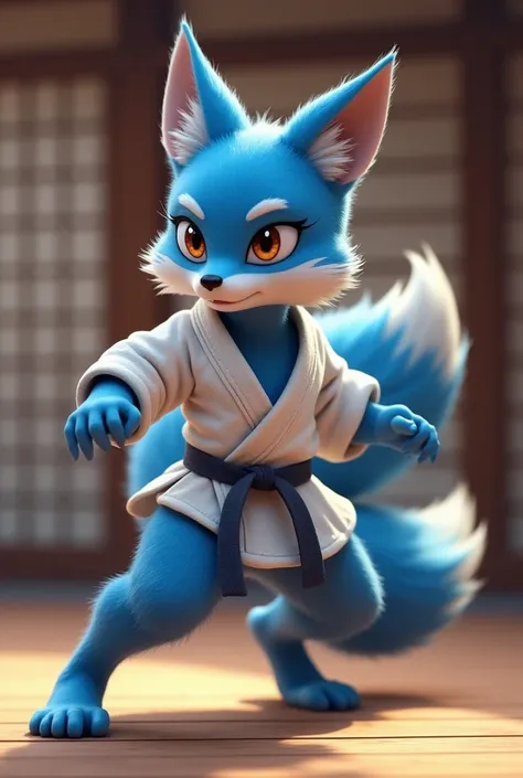 Blue fox female jiu-jitsu fighter with white belt