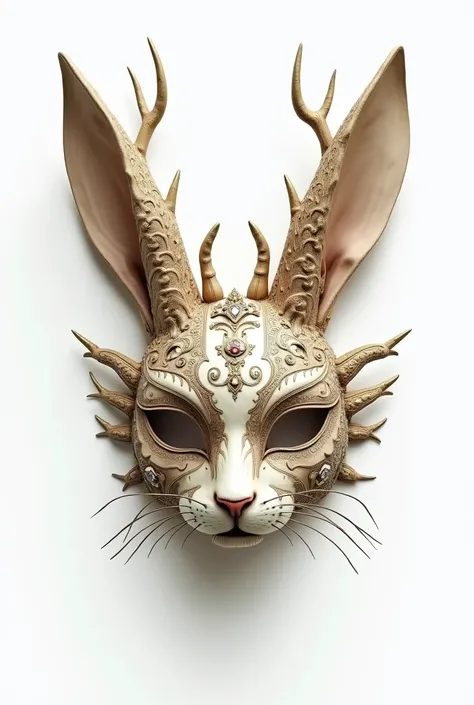 Ancient Faerie Rabbit Mask, Equipment Concept Art, White Background, Intricate Design