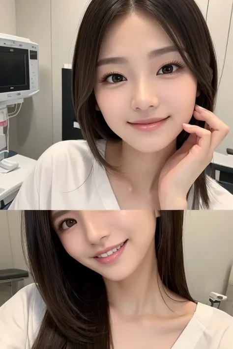 (( best quality )), ((masterpiece)), ( Details), ( Details), (( best quality , 8k, masterpiece: 1.3)), (    cowboy shot 、 best quality 、8k、Award-winning works、超 Kampala)、(((    hospital exam room    : 1.3)))、 sexy and attractive image of a woman vteethitin...