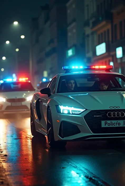 2 adolescents type magrebin des favelas capucher dun sweat lacoste roule une voiture de marque audi , poursuivis par la police la nuit 