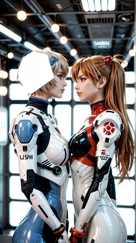 score_9, score_8_up, score_7_up, score_6_up, score_5_up, score_4_up, (source_anime), 2girls, evangellion, asuka langley, rei ayanami, futuristic hangar background bokeh