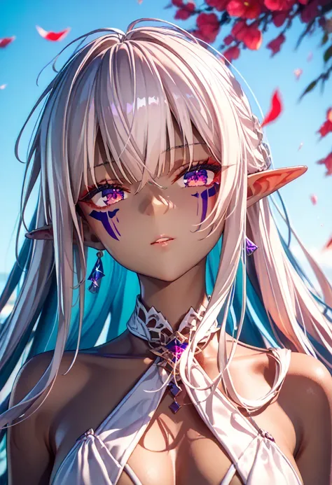 (masterpiece,  high quality ,  better quality,  formal art ,  beautiful and aesthetic :1.2), ((dark elf)), (( 1girl)),  extremely detailed ,  BREAK,  incredibly detailed face, Eye details, blunt bangs, hair, ( to the hair between the eyes ), eyelashes,  pu...