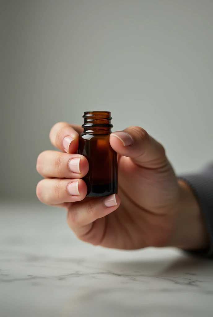 Grab the bottle with one hand , The bottle is held in the middle part of the bottle (The bottle is small and thick with a lid ,  take into account a glass supplement bottle )