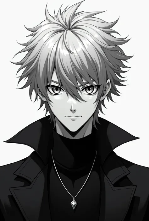 Black and white anime picture, looks like Killua, handsome and stylish.