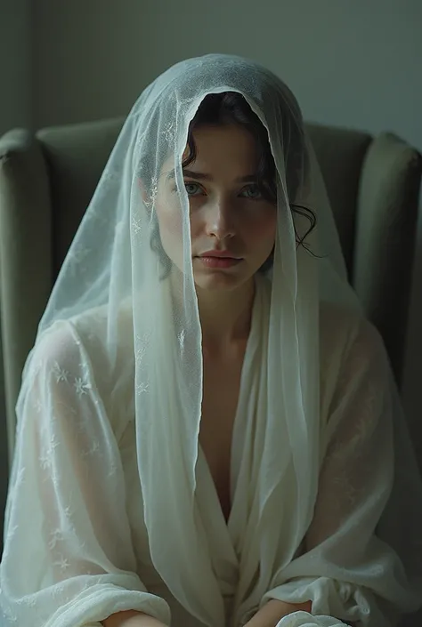 A veiled woman sitting in a chair named lissa