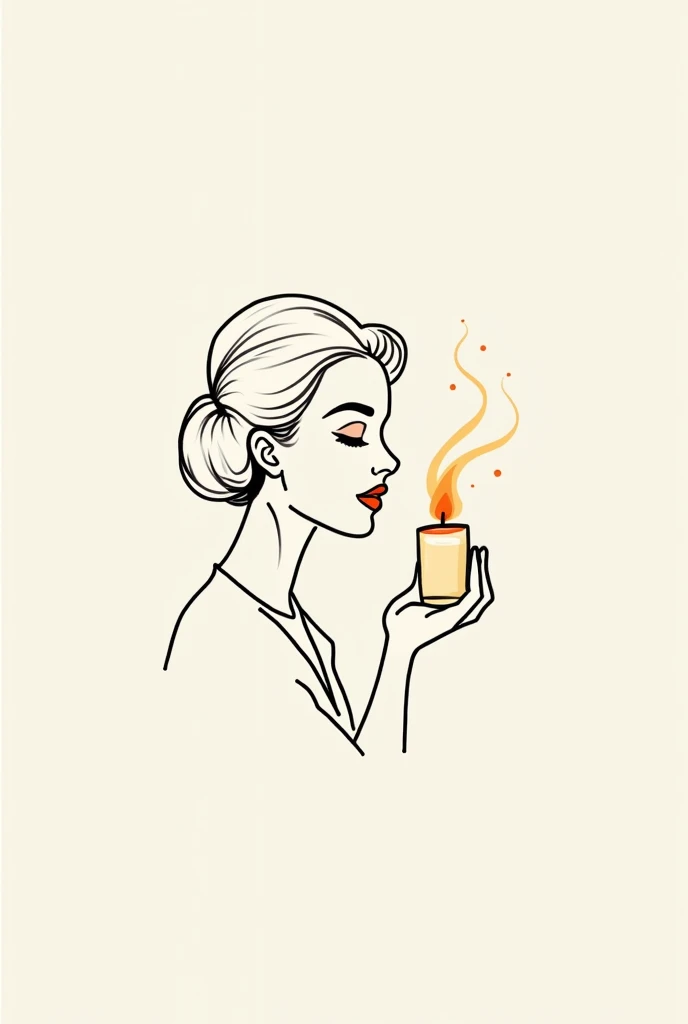 
logo for my brand of scented candles taking as a reference starbuck kfc to create my logo and do it using continuous line art to make the logo of a woman smelling an aromatic candle a minimalist design elegant simple but elegant drawing 