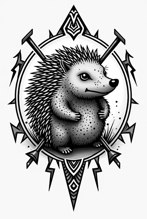 Imagin of Hedgehog in viking tatto stile in dot style