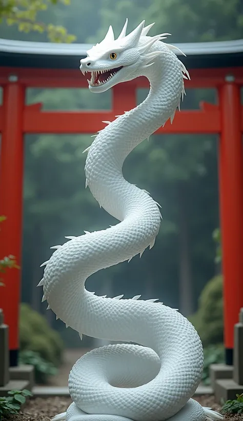 日本のgod社に、god々 white snake wraps around Tosu at a Japanese shrine