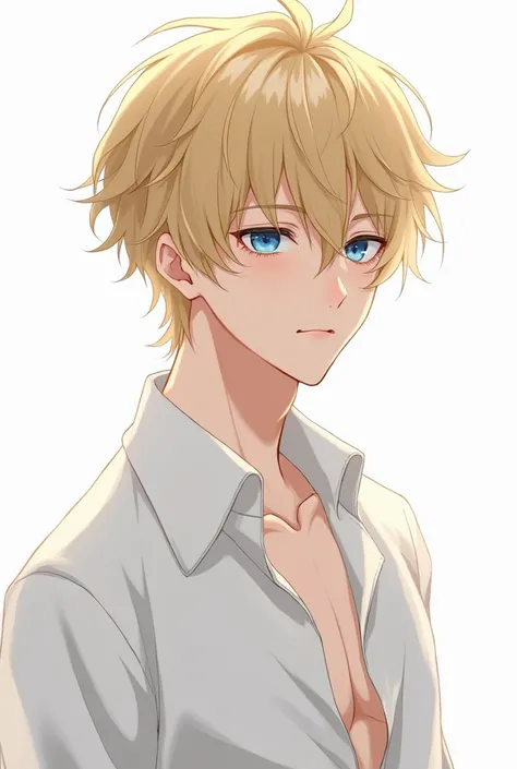 Blond White Anime Man Figure Blouse With White Background