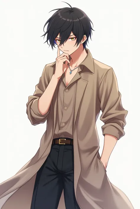 Anime male figure BL long brown shirt with black hair with white background