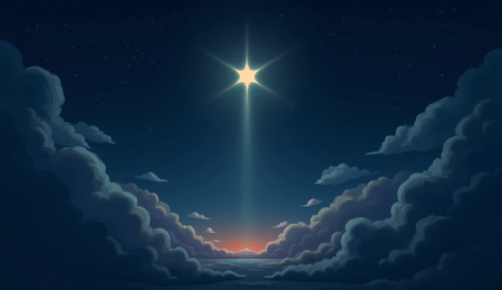 "A peaceful scene of a single glowing star in the night sky, symbolizing guidance and clarity. The star’s light shines through the darkness, representing the intuitive insights Leo can rely on in 2025. The mood is calm and wise, inviting viewers to trust t...