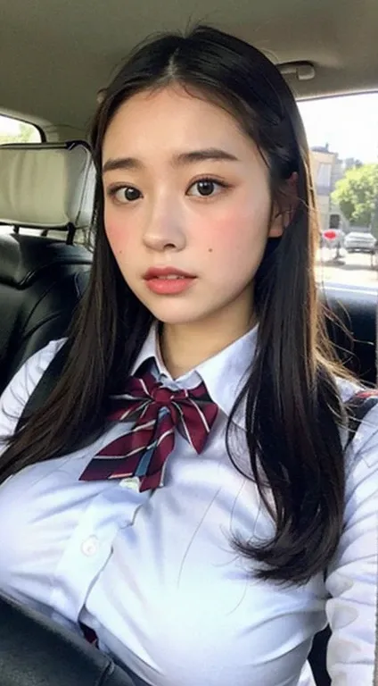 Inside the car、、Big Breasts,Junior high school students、uniform