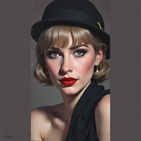 High-quality realistic acrylic art, vibrant colors, Black and white movies, film noir style, woman alone, 1920s womens suit, headshot, passport photo angle, blonde, red lips, Marilyn Monroe