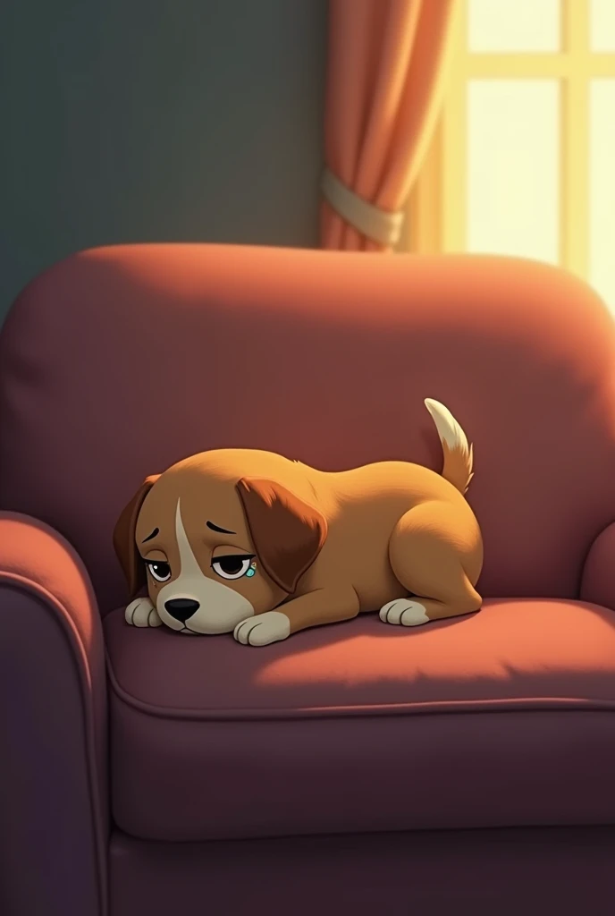 Sad Dog laying in sofa lonely animated