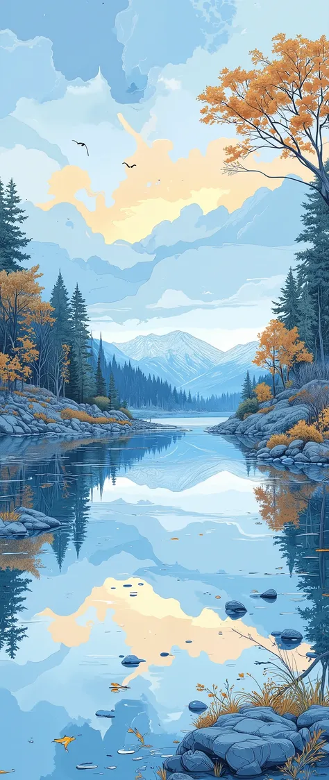 (masterpiece:1.2,Outstanding quality,Mirror finish, Best Illustration ),8k,16k,wallpaper,(Quiet Lake),(morning haze),(Quiet Lake畔の森の影),(A cuckoo is croaking ),(Watercolor),( Dynamic ),( beautiful gradation),(Tranquility VFX )
