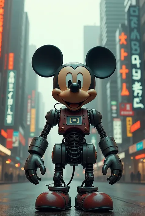 Realistic cinematic visual of a Mickey Mouse robot.