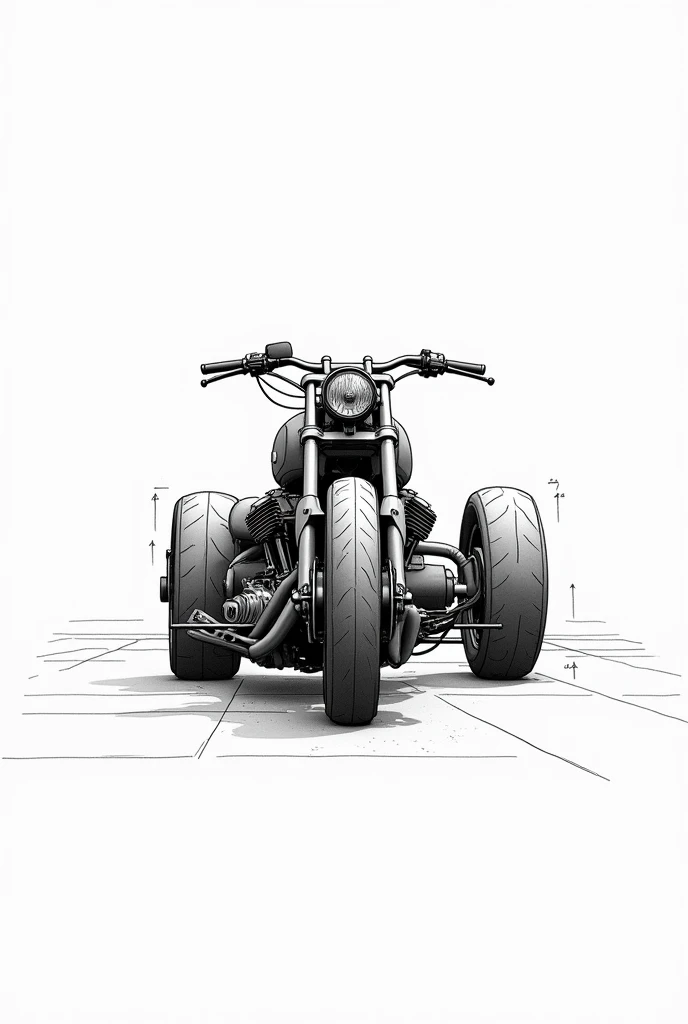 Motorcycle chopper front plane black and white drawing