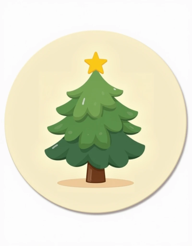 A round Christmas sticker with a small tree