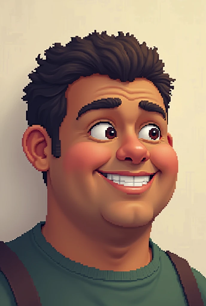 Pixel art short haired fat brown man