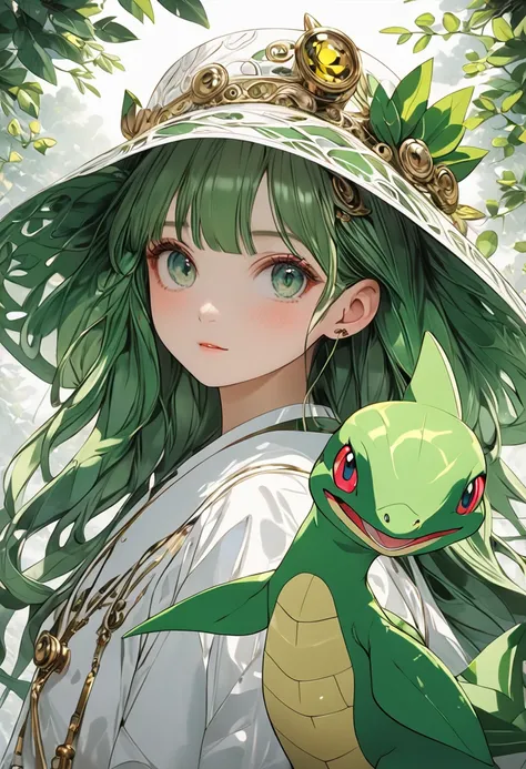 (masterpiece, best quality:1.2), (absurdres, highres, ultra-detailed), (perfect anatomy), Pokémon Snivy has become a human girl,best quality, you are a design professional,Two or more illustrations must be generated.,Believe in your own growth and go beyon...