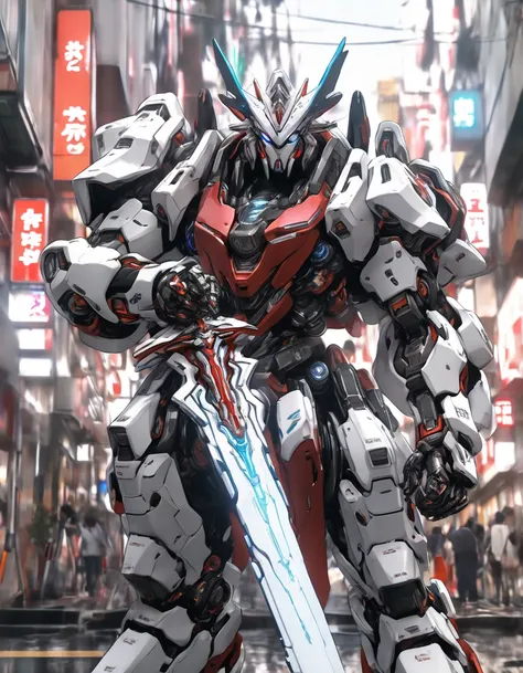 a close up of a person with a sword and a helmet, concept art inspired by Ryūsei, pixiv contest winner, shin hanga, modern mecha anime, ssss.gridman, cool mecha style, style of ssss.gridman, gurren lagan, mecha limbs, swinging a sword in a fight (Dragon Gu...