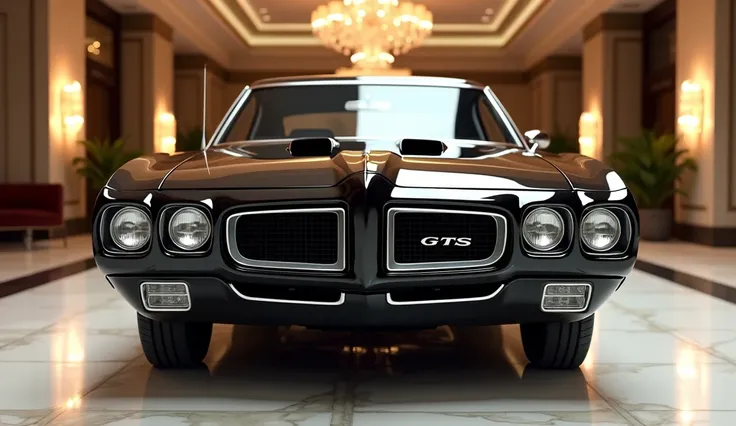 
“A captivating ultra-realistic front-end render of a 1970 Pontiac GTO, showcasing its bold and timeless muscle car design. The car is painted in a sleek, glossy black color, emphasizing its classic and aggressive front profile. The front end features a wi...