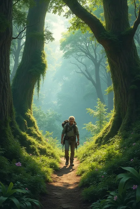 A man walking on forest