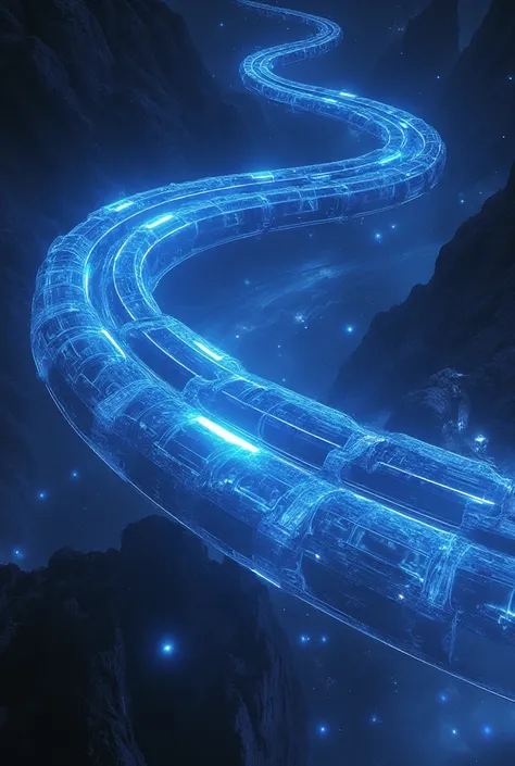 Science Fiction,  actual .  cyberpunk trains spiraling dynamically in outer space in the form of holograms,And it has broken through a number of levels ,  has many beautiful spiral light marks .  Many of the worlds landmarks show the luminous shadows of . ...