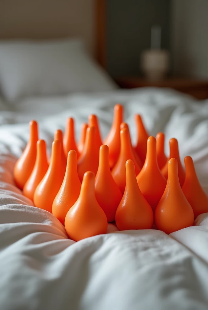  make an image for me :a bunch of toy penises on top of a bed