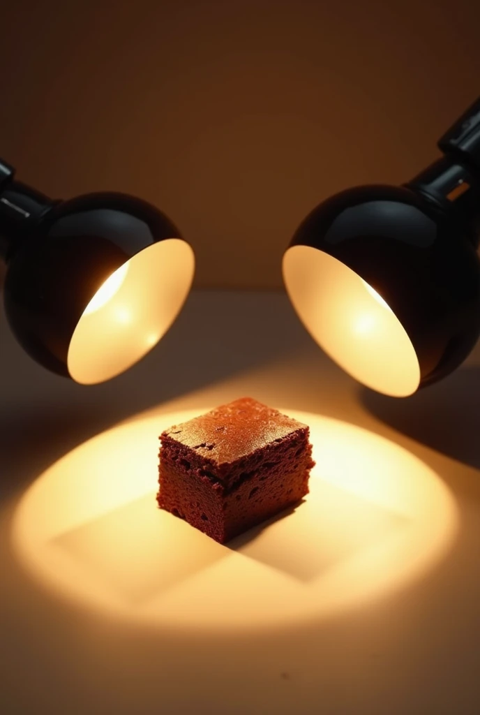 in a scene ,  two reflectors illuminate a piece of brownie.  What should be the shadow of the brownie ,  is the shadow of a panettone 