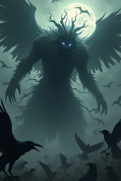 Demon in a giant cloud of crows