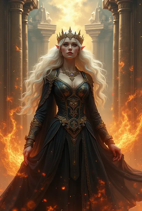 Dark elf goddess heavenly queen medieval fire