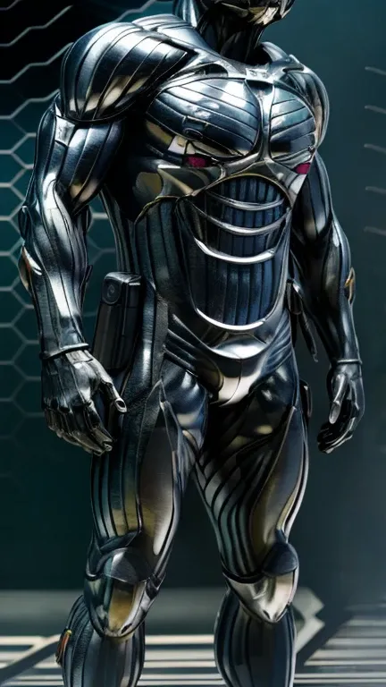 Mobis , Wearing armor、 man holding a futuristic gun, Inspired by halo art style ,  space background , Space Battleship, explode, Glowing body with a grainy texture,male, network Hive. Full Body Mechanical Bodysuit . . full-body photo . Liquid Metal Mecha C...