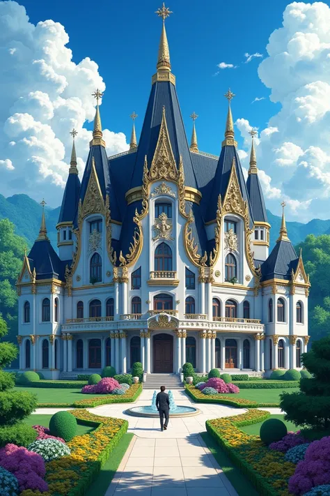  A modern mansion, giant and luxurious in an anime style 