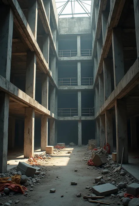 An abandoned building under construction seen from the inside 