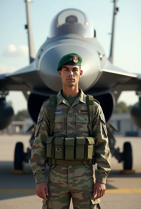 Paraguayan soldier next to an F-16