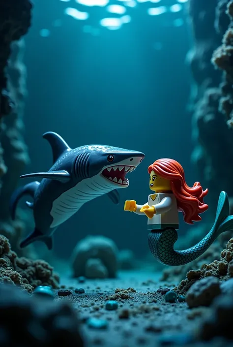 Shark and mermaid in lego art, night