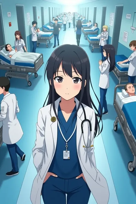 The video opens with shots of a busy hospital—nurses walking down the hallway, patients being wheeled in, and doctors discussing cases. Cut to Isabella, putting on her scrubs at the beginning of her shift. Anime photo with the correct details provided