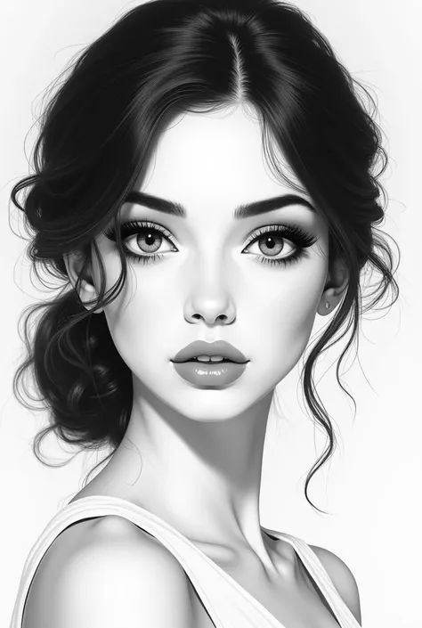  Beautiful Girl, Western features ,  in black and white for coloring 