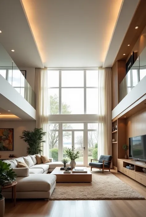 A modern home living room with good ventilation and well lit, minimalist style