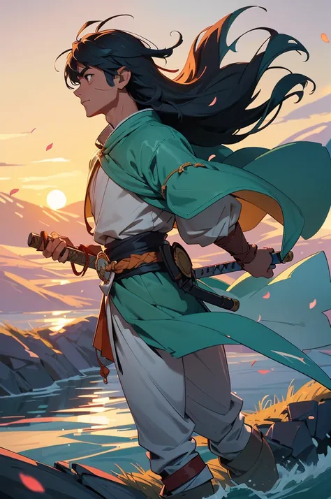 Prompt:
"Nagi, a lone swordsman attuned to the element of wind, moves with an otherworldly grace, his every step as light as a breeze. Solitude defines him, his sharp eyes reflecting untold struggles and the amnesia that veils his past. His dark, unkempt h...