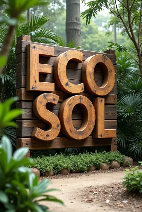 Make a large wooden sign with the name Ecosol