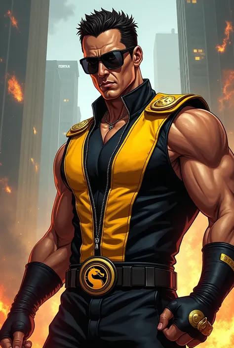 Play Johnny Cage ,  with Mortal Kombat sunglasses like a person 