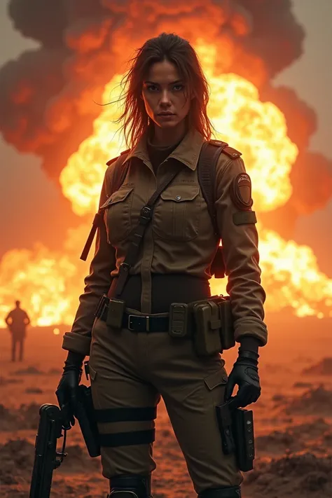 create a cover.  With a woman dressed as a soldier ,  and behind her an explosion.
Title: destructive obsession  