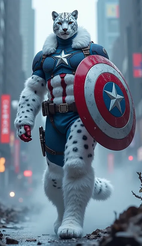 **Captain Frost, the Last Stand of New York**  

In a world where the line between man and beast has blurred, **Captain Frost** is a hybrid hero who embodies the courage of Captain America and the silent, lethal grace of a snow leopard. He is clad in armor...