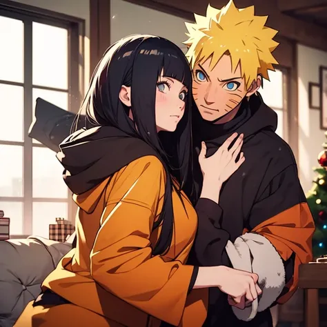 Masterpiece, High Resolution, Best Quality, Super Detailed, Xmas Outfit, Couple, Naruto Uzumaki, Hinata Hyuga