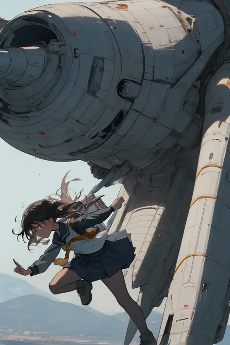 Aliens ,  A schoolgirl running away, spaceship