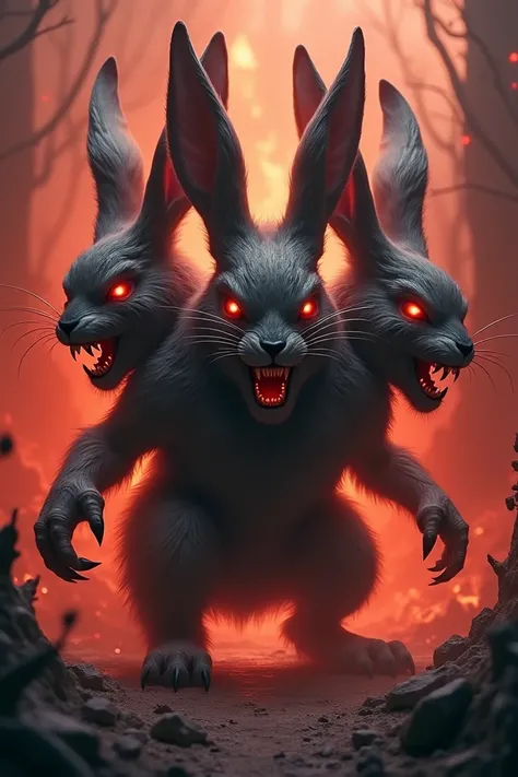 A rabbit that looks like a Hellhound，There are three heads