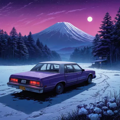 panoramic, illustration、snow，snow花飞舞， Quiet lake 、 from 80s horror movies,  Director Junji Ito、nightmare、Anime style girl ，high detail,  realistic shadows 、Analog style, VHS style, 8mm Film, Chromatic Aberration, DVD Screenshots、 blue-purple and red-purple...