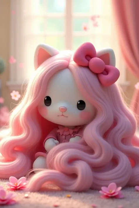 Hello Kitty with long wavy hair 
